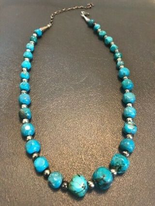 Vintage Signed Relios 925 Sterling Silver And Turquoise Bead Necklace
