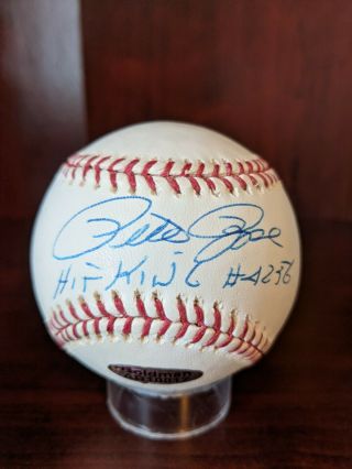 Pete Rose Hit King & 4256 Hits Signed Autographed Baseball Reds Hof Auto