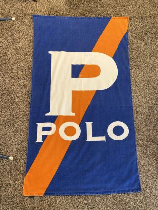 Vintage Polo Ralph Lauren " P " Beach Towel 34” X 59 " Blue Orange