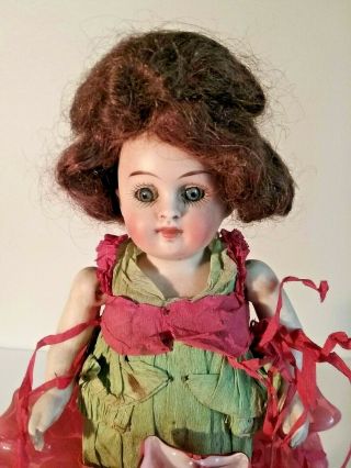 Antique Miniature Bisque Head Doll - Crepe Paper Dress - Sleep Eyes Vgc