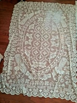 Vintage Cream Handmade Cotton Tuscan Lace Tablecloth