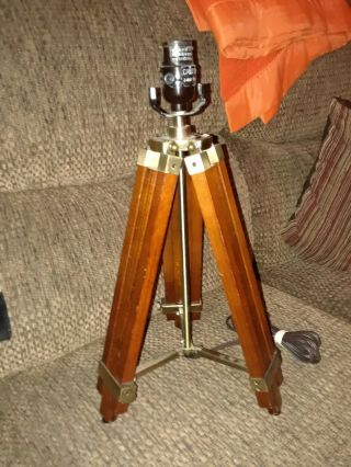 Vintage Reroduction Tabletop Wooden Tripod Lamp Base With Metal Hardware