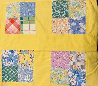 Vintage 4 Square Quilt Top & 1930s/40s Floral Cotton Fabric 40”x70” With Backing
