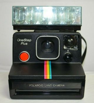 Vtg Polaroid One Step Plus - Land Camera Instant Film - Black W/rainbow Stripe - Sx - 70