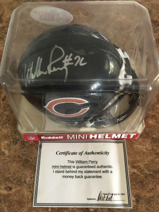 William Perry Signed Chicago Bears Mini Helmet W/ 72 The Fridge Sb Xx Champs /td