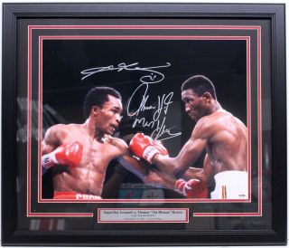 Sugar Ray Leonard & Thomas Hearns Signed Auto 16x20 Boxing Photo Framed Psa/dna
