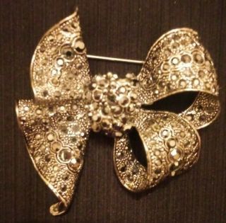 Vintage Silver Marcasite Bow Brooch/pin Nwot Never Worn