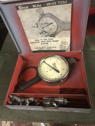 Vintage Snap - On Tools Vacuum & Fuel Pump Pressure Gauge With Case And Book