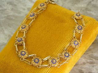 Vintage 18k Gold Over Sterling Silver Enamel Filigree Bracelet Micro Flower 6.  25