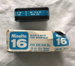 Minolta 16 Asa 320 Cartridge Opened Box Vintage Film High Speed B&w Exp 1972