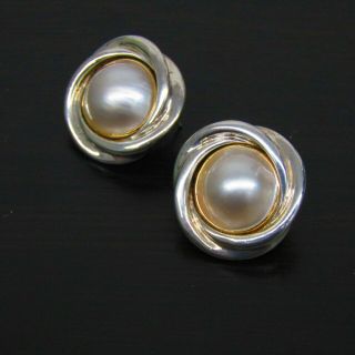 Vintage Sterling Silver Pierced Clip On Earrings With Large Pearl