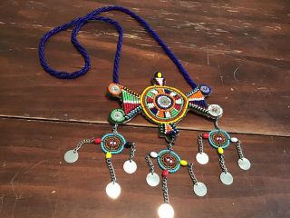 Vtg Indian Native American Beaded Necklace - Large