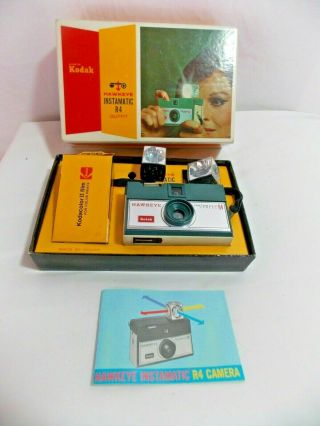 Kodak Hawkeye Instamatic R4 Camera.  Vtg 60’s W/orig Box Great Graphics
