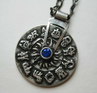 Vtg Sterling Silver Zodiac Astrology Spinner Lucky Talisman Necklace Pendant 20g