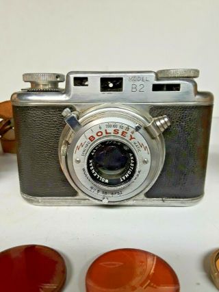Vintage Bolsey Model B2 35mm 1950 ' s Camera Wollensak with Case and filter set 3