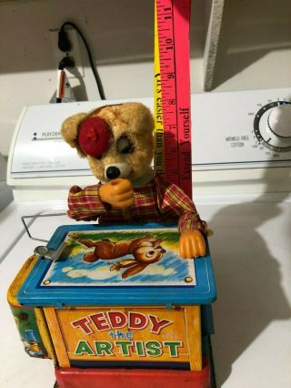 " Teddy The Artist " Repair Vintage Tin Litho Battery Operated Bear Toy