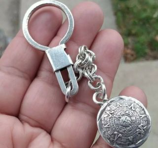 Vintage Taxco Sterling Silver Aztec Calendar Key Chain Signed