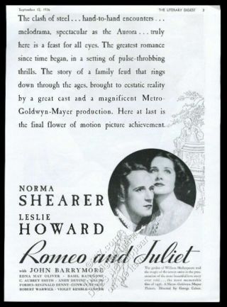1936 Norma Shearer Leslie Howard Photo Romeo And Juliet Movie Vintage Print Ad