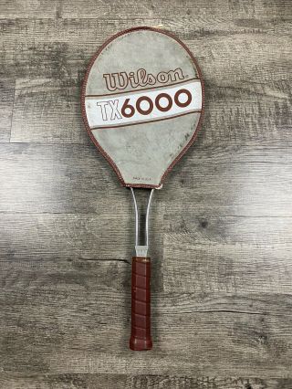 Vtg Wilson Tx6000 Tennis Racket With Case Medium 4 1/2 Silver Made In Usa