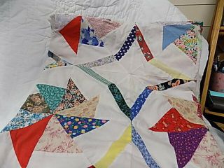 Vintage Unfinished Quilt Top Multi Color Fabric Full Size