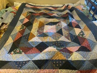 Vintage Small 4’ By 6’ Hand Made Quilt Geometric Artistic