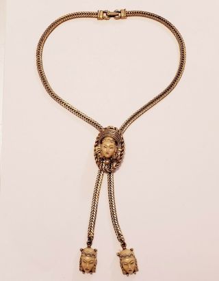 Vintage Selro Selini Asian Princess Goldtone Lariat Necklace