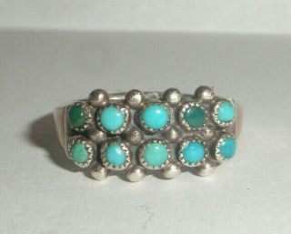 Vintage Navajo Sterling Silver Turquoise Petit Point Ring Size 7.  5