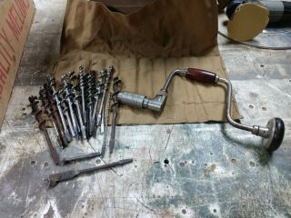 Vintage Millers Falls No 731 - 12 Inch Ratcheting Brace Hand Drill With Bits