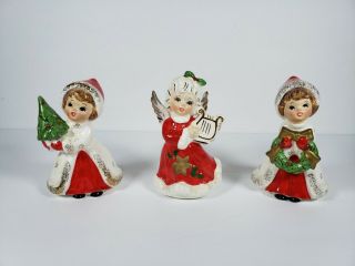 2 Vtg Christmas Girls 1 Angel Harp Tree Wreath Orig Japan Stickers Napco Josef ?