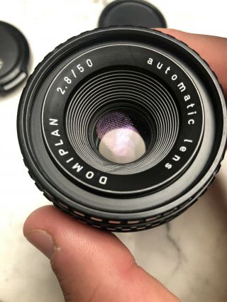 Meyer - Optik Gorlitz Domiplan 50mm F/2.  8 Lens,  M42 Screw Mount Lens Caps