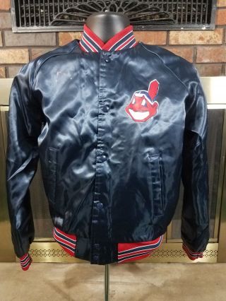 Vintage Cleveland Indians Mlb Satin Chalk Line Snap Youth Xl 18/20 Jacket Coat