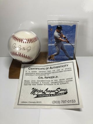 Cal Ripken Jr Autographed Baseball With Certificate In Case.