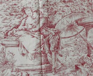 Vintage French Romantic Botanical Floral Toile Cotton Fabric Burgundy Red