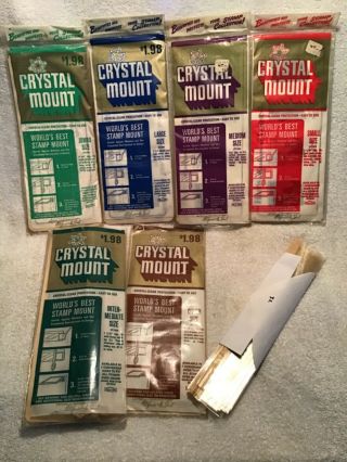 6 Vtg.  Packages Of H.  E.  Harris Crystal Mounts For Stamps 4 With