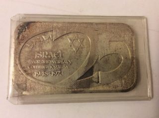 Vintage Israel 25th Anniversary 1948 - 1973 1 Troy Ounce Silver Art Bar Oz Q17
