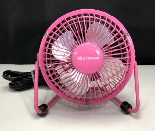 Vintage Lakewood High Velocity Desk Fan 1 Speed Metal Pink 4” Hv - 4