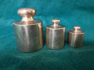 Set Of 3 Vintage Brass Weights 500g,  200g,  And 100g