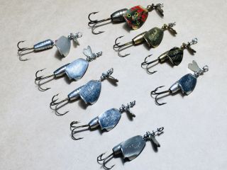 9 X Vintage Lures Mitchell Spinners Late 1950s - 60s Twin Blade Spinners,  France