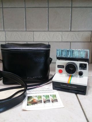 Vtg Instant Rainbow Sx 70 One Step Polaroid Land Camera With Case And Flashbar