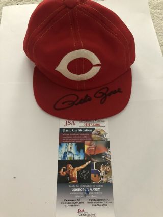 Pete Rose Signed Cincinnati Reds Baseball Hat Jsa Sticker,  Card