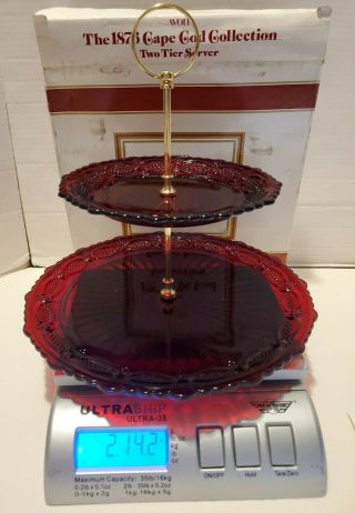 Vtg Avon 1876 Cape Cod Ruby Red Glass Two Tier Server Dish Dessert Tray