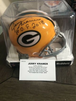 Jerry Kramer Green Bay Packers Autographed Mini Helmet With Hof 2018 Tristar