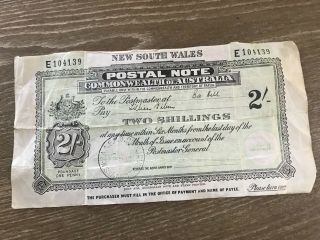 Collectable Vintage Nsw 2 Shilling Postal Note Commonwealth Of Australia