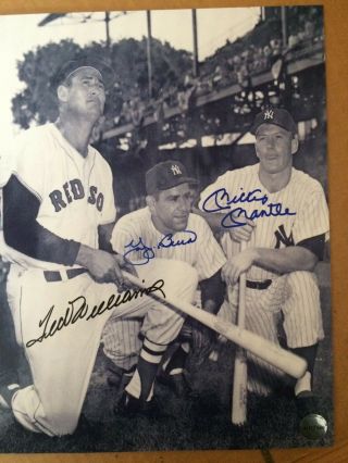 Autograph Ted Williams Yogi Berra Mickey Mantle 8x10 B & W Photo With