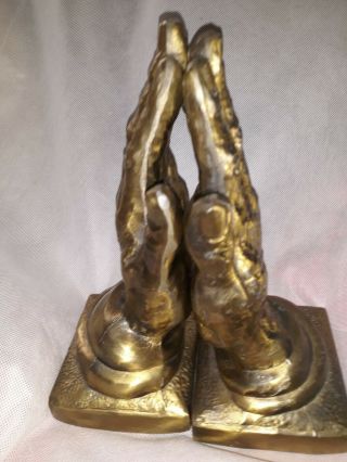 (2) Vintage Metal Brass Tone Praying Hands Religious Church Bible Bookend Detail