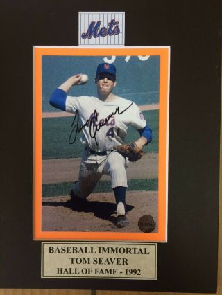 Autograph Tom Seaver 4x6 Matted To 8x10 Color Photo With