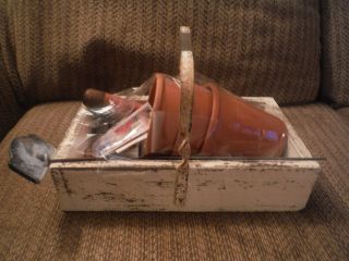Vintage Gardening Box W Metal Handle,  Pots,  Shovel,  Seeds,  Chives Stake & Others