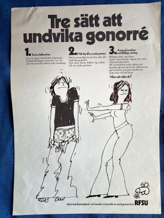 Vintage 1974 Teenage Gonorrhea Vd Poster Sweden Rfsu Penis Logo W/letter Condom