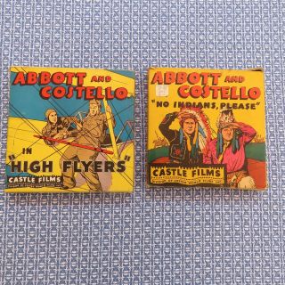2 Vintage 16mm Castle Films Abbott And Costello No Indians Please & High Flyers
