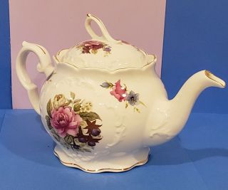 Vintage Crown Dorset - Staffordshire England - Pink Green Floral,  Ceramic Teapot